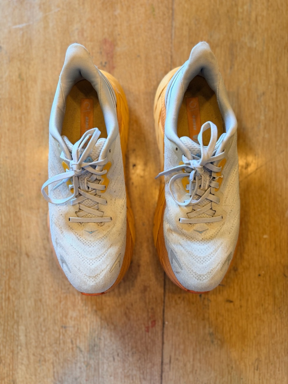 Hoka One One Women's Light Gray and Orange Athletic Shoes